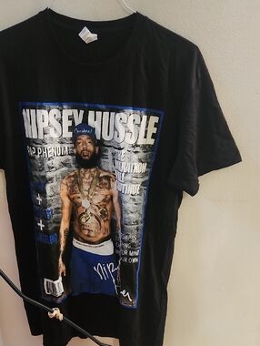 Nipsey Hussle Graphic Tee - Black with Blue Accents